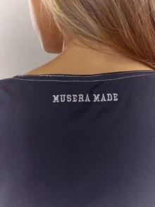 MUSERA Top de manga larga ajustado con detalles de botones y costuras de contraste, cómodo y casual para otoño, verano y primavera - Azul Marino - Ver 6