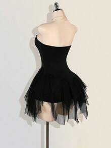 SHEIN ICON 女式白色网眼拼布迷你连衣裙 - 黑色 - 查看 7