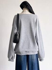 Sweetra Young Teen Girl Casual Fashion Street Style Asymmetrical Shoulder Number 33 Graphic Long Sleeve Sweatshirt, Autumn/Winter