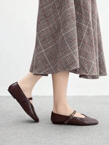 CUCCOO BIZCHIC 女士咖啡色穿孔舒适透气复古玛丽珍平底鞋，百搭日常通勤鞋 - 咖啡棕 - 查看 8