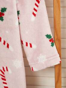 Young Girls Christmas Candy Cane Print Soft Plush Pajamas - Multicolor - View 4