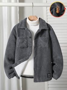 Oversized lässige Hemdkragen Einreiher Jacke aus Lammwollmischung für Teenager Jungen, locker sitzend, bequem und vielseitig für Herbst, Frühling, Winter, geeignet für den täglichen Gebrauch, Pendeln, Outdoor, Sport, Schule, Streetwear, Partys und Fotoshootings
