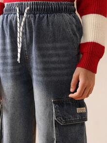 SUMWON Denim Pull On Jogger Jeans With Cargo Pockets And Elastic Cuffs For School And Casual Wear