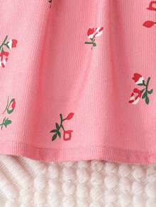 SHEIN Souflis Kleinkind Mädchen Rippkord Kleid mit Schleife, Blumen Rüschen Saum, Lässig Kleid, süß und niedlich für den Alltag und Urlaub