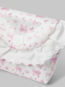 ROMWE Kawaii Monedero portátil mini con lazo de encaje blanco, patrón de cerezas, estuche para auriculares 1101550 - Blanco - Ver 3
