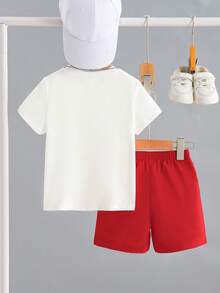 SHEIN 2pcs Young Boy Hawaiian Coconut Tree Print Short Sleeve T-Shirt & Shorts Set, Casual Beach Outfit, School, Campus, College Summer Holiday - Multicolor - View 2