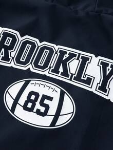 Manfinity Roghcode 男士休闲美式街头风字母印花拉链连帽长袖外套，适合春秋季日常通勤 - 藍色 - 查看 6