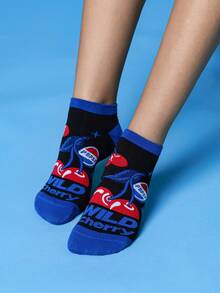 PEPSI X SHEIN 3 đôi tất cổ ngắn màu trắng và đen mềm mại, thoáng khí, thấm hút mồ hôi, họa tiết anh đào, thời trang và dễ thương, mũi và gót được gia cố, bền chắc, phù hợp cho cả nam và nữ, mọi mùa, mùa hè, mùa đông - Nhiều màu - Xem 5