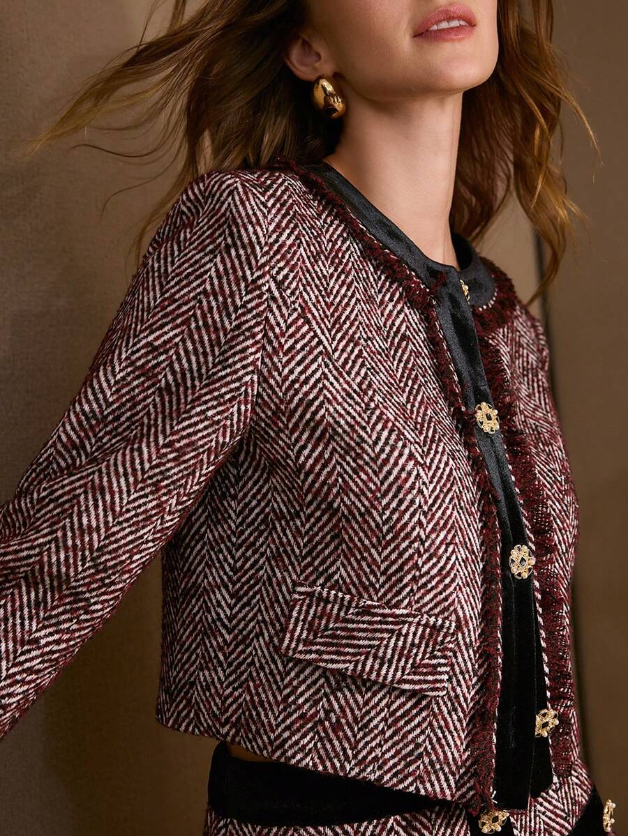 MOTF PREMIUM TWEED CONTRAST TRIM SHORT COAT, AUTUMN/WINTER