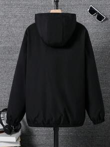 Vacaura Casual Fashion Minimalist Black & Grey Patchwork Hoodie Jacket For Teenage Boys, Loose Fit, Comfortable, Suitable For Autumn, Spring, Winter, Daily Wear, Commuting, Outdoor, Sports, School, Streetwear, Party, Photography - Multicolor - View 2