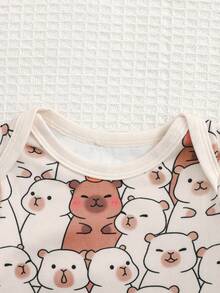 Cozy Pixies Newborn Baby Girl Capybara Pattern Knitted Soft Crew Neck Long Sleeve Bodysuit - Multicolor - View 7