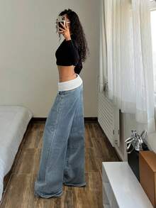 StreetHx Blugi de damă simpli, de zi cu zi, de culoare deschisă - Albastru - Vizualizare 7