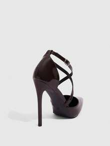 CUCCOO SZL 女士时尚深咖啡色交叉尖头细高跟鞋，镂空正装鞋，适合通勤、约会、派对、婚礼 - 咖啡棕 - 查看 10