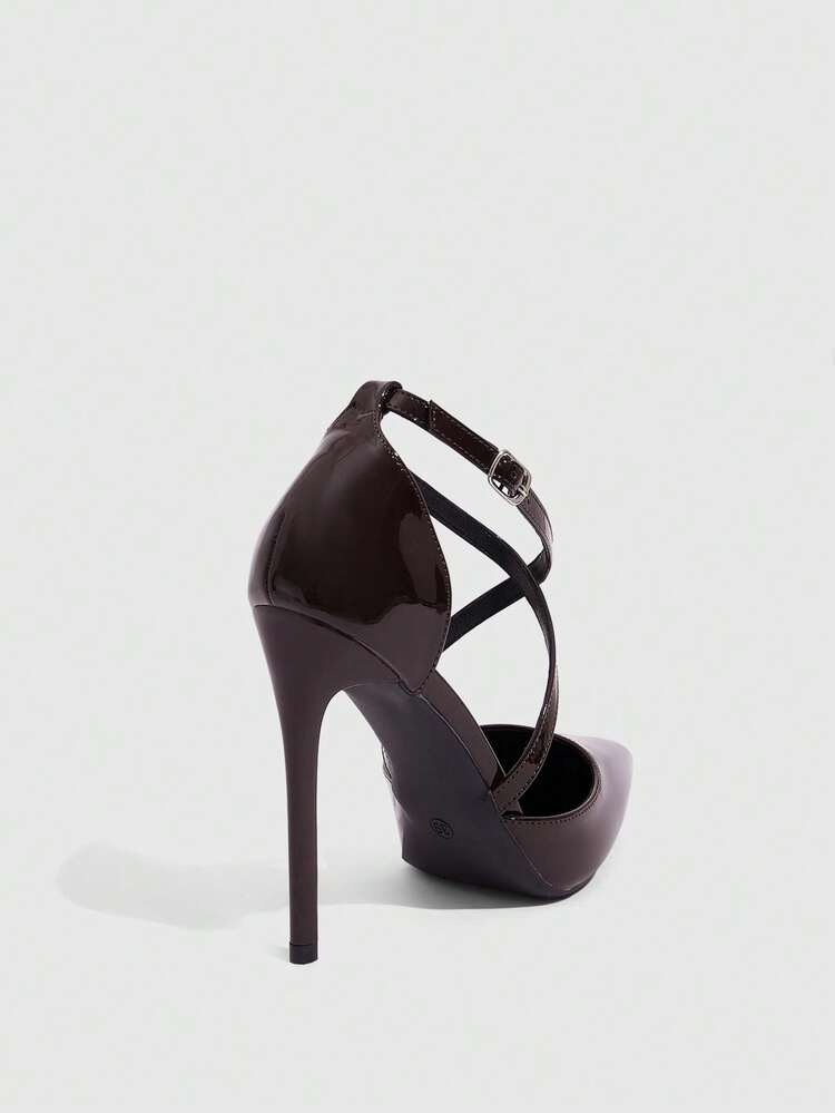 CUCCOO SZL Women's Fashion Dark Coffee Criss-Cross Pointed Toe Stiletto High Heel Pumps, Hollow Out Dress Shoes For Commuting, Dating, Party, Wedding For Christmas Spring Shoes