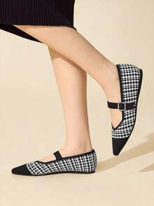 CUCCOO BASICS Women's Pointed Toe Flat Criss-Cross Knit Fabric Comfortable Versatile Commute Work Casual Slip-On Flats - Black and White - View 4