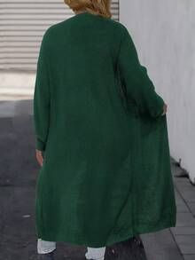 SHEIN LUNE Plus Size Casual Daily Solid Color Double Pocket Front Open Cardigan, Autumn