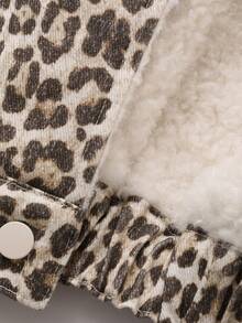 DAZY 豹纹印花保暖宽松外套，翻领长袖休闲街头风女式外套，秋冬保暖女式大衣 - 卡其色 - 查看 7