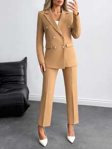 EURMUSE 女性雙排扣西裝外套和九分褲套裝