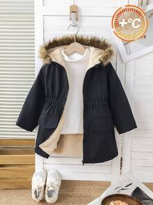 SHEIN 少女纯色休闲保暖连帽外套，秋冬 - 彩色 - 查看 2