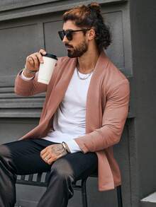 Manfinity Homme 男士纯色休闲长袖夹克，男士夹克，秋冬男装，冬季男士夹克，卡其色夹克 - 粉色 - 查看 3