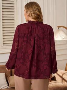 EMERY ROSE Plus Size V-Neck Long Sleeve Pleated Ruffle Hem Elegant Fashion Blouse For Women Red Top  Stylish Clothing Collection Elegant Party Clothes For New Year Christmas Clothes For Women  Winter Clothes For Women