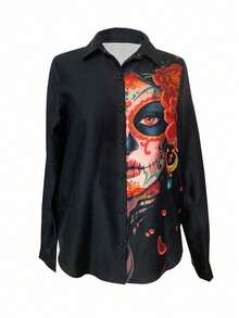 EMERY ROSE 1 Áo sơ mi dài tay, Áo sơ mi dài tay in họa tiết thường ngày dành cho nữ, có nút cài và cổ áo, thích hợp mặc vào mùa xuân/thu - Nhiều màu - Xem 3
