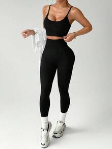 Dewbera 3件套：女士无缝胸罩和紧身裤 - 黑與白 - 查看 4