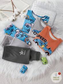 3 件套小男孩卡通汽车和字母印花圆领长袖上衣和裤子睡衣套装 - 彩色 - 查看 10