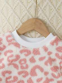 SHEIN 2 件套年轻女孩舒适豹纹长袖上衣和裤子睡衣套装，秋冬 - 粉色 - 查看 3