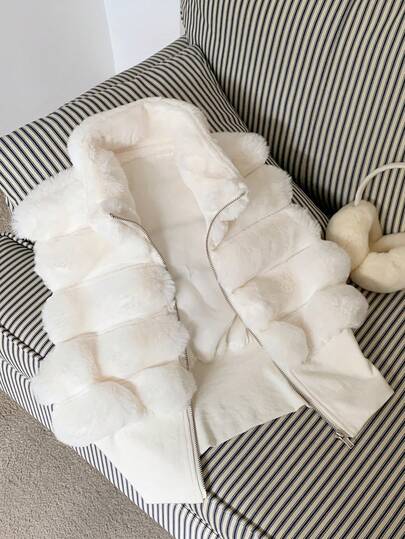 Comfortcana 女士时尚优雅纯色拉链仿皮草背心