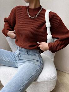 Maglione a maniche lunghe in maglia tinta unita minimalista da tutti i giorni per donna