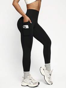 Easithlete Phone Pocket Side Tummy Control Sports Leggings Yoga Women Pants