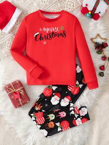 SHEIN Tween Girl Casual Comfortable Cartoon Graphic Crew Neck Pullover Loungewear - Red - View 5