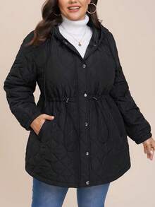 Comfylo Áo khoác có mũ trùm đầu rộng rãi, thoải mái, có dây rút, eo rộng, có đệm, áo khoác mùa đông ấm áp cho nữ, áo khoác chần bông cho nữ, áo khoác chống gió cho nữ, áo khoác ấm cho nữ, áo khoác Lễ Tạ ơn cho nữ, thường ngày cho nữ - màu đen - Xem 3