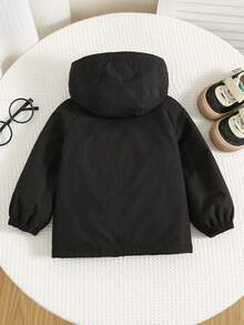 SHEIN 男婴/女婴羊毛加厚连帽棉衣，黑色长袖夹克，舒适百搭休闲工作服风格百搭冬季外套，适合室内、户外、滑雪、日常穿着、运动、玩耍、派对、摄影 - 黑色 - 查看 2