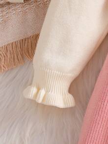 SHEIN Baby Girls Ruffled Collar Floral Knitted Sweater Dress, Soft & Versatile Long Sleeve Princess Style Pullover Dress, Suitable For Autumn/Winter Holidays Collared Baby Girl Dress Pink Warm Dresses For Baby Girl Baby Girl Long Sleeve Dress Ruffle Long Sleeve Blouse Baby Girl Clothes Spring Fall - Pink - View 5