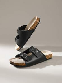 Solecia 男士时尚休闲舒适软木凉鞋 - 黑色 - 查看 3