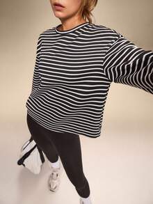 Hanevo 女式休闲条纹落肩长袖T恤 - 紅白色 - 查看 6