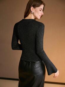 MOTF PREMIUM Áo len cardigan tay loe eo ôm sát dành cho nữ, mùa thu/đông - màu đen - Xem 6