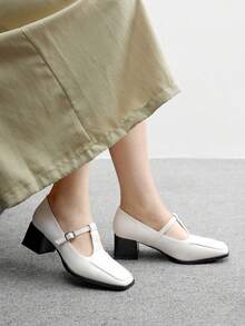 BizChic Giày cao gót mũi vuông đế dày cổ điển chống trượt thoải mái cho nữ - trắng - Xem 4