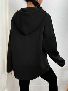 INAWLY Women's Solid Color Hooded Half-Zip Casual Sweatshirt