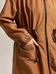 Easelle Abrigo acolchado para mujer, suelto y largo en color caqui marrón para otoño e invierno - Café integral - Ver 3