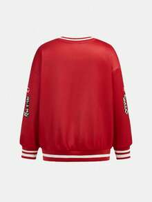 SHEIN Tween Girl Red Casual Pullover Sweatshirt, Suitable For Back To School, Children's Casual Wear, Opening Ceremony, Daily Wear, School, Travel, Autumn, Christmas - Red - View 6