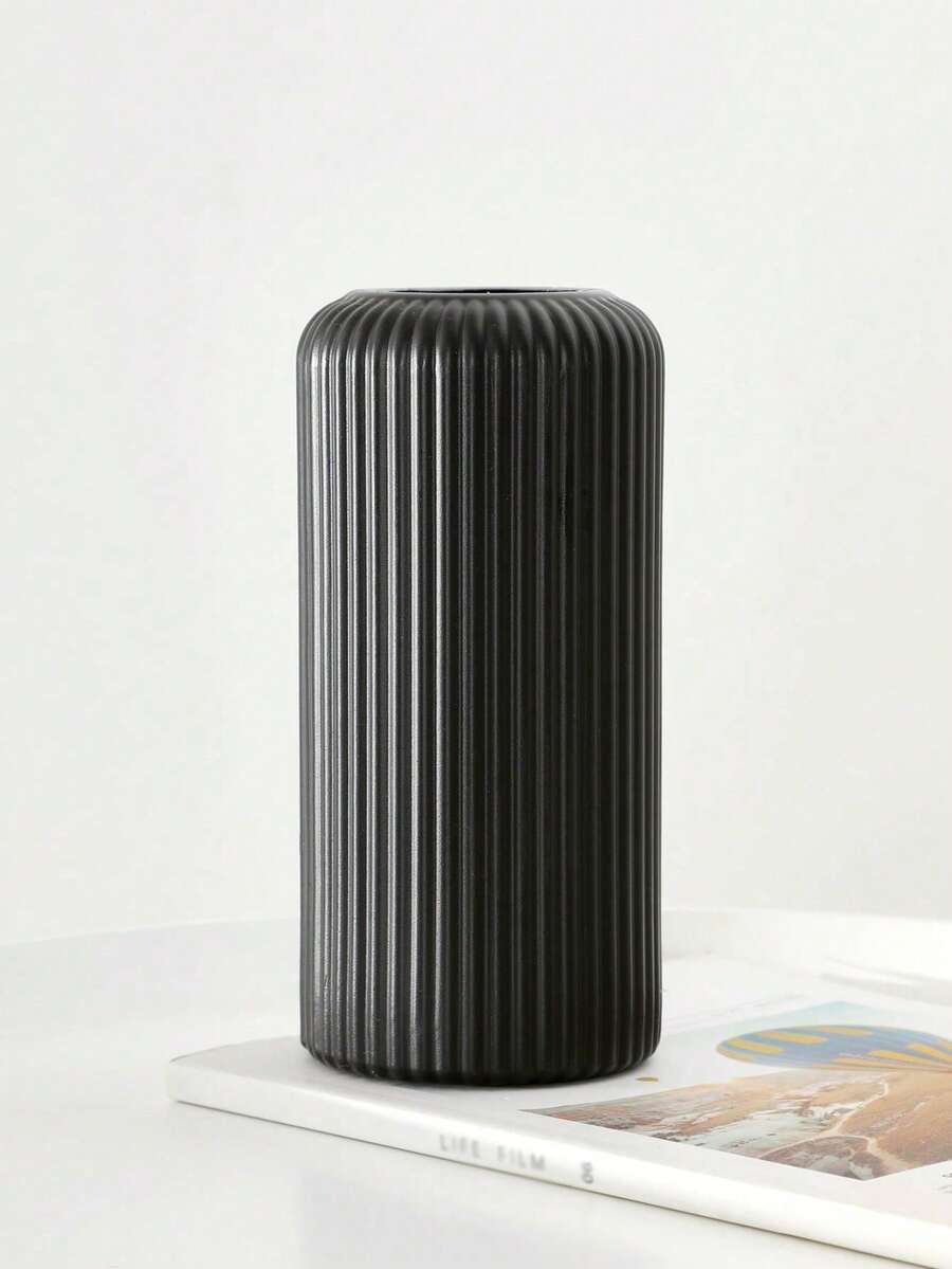 1PC/4Pcs Ceramic Look Plastic Composite Vase, Unbreakable Vase, Height 7.8 Inch Plastic Vase, Simple Tabletop Vase, Dried Flower Vase For Pampas Grass Decoration And Artificial Flower Vase For Home Decor, Bohemian Vase For Wedding Party Table Home Decor, Home Decor, Flower Vase, Centerpiece, Table Decor - Black - View 1
