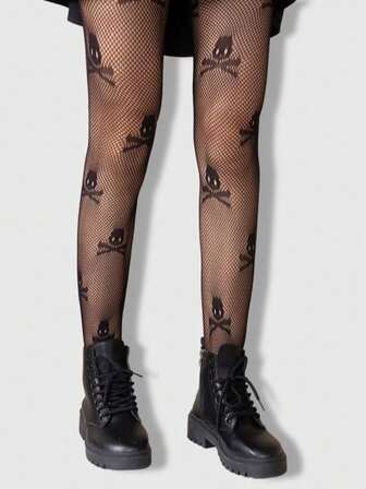 Goth Spider Web Pattern Mesh Tights, Halloween