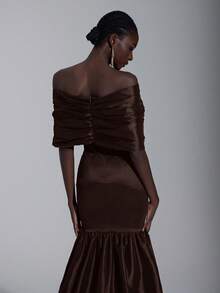 Elitara 优雅、浪漫、性感、时尚、深紫色、缎面弹力面料、鱼尾裙、拖尾、露背、时尚、网红、节日、度假、生日派对、婚礼活动、正式晚礼服 - 咖啡棕 - 查看 4