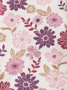 Cozy Pixies Young Boy Floral Print Soft Knit Snug Fit Pajama Set - Long Sleeve Top And Elastic Waist Pants - Mauve Purple - View 7