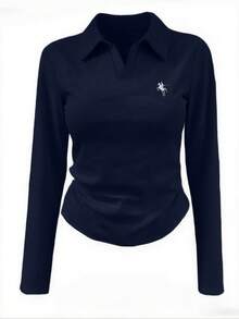 Women's Casual Solid Color Long Sleeve T-Shirt, Versatile For Autumn, Christmas