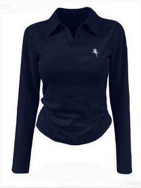 Women's Casual Solid Color Long Sleeve T-Shirt, Versatile For Autumn, Christmas