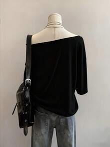 SHEIN EZwear Áo thun hở vai tay ngắn in họa tiết chân dung mờ đơn giản Attitoon dành cho nữ, phù hợp mặc mùa hè, mùa thu, áo hở vai - Nhiều màu - Xem 2